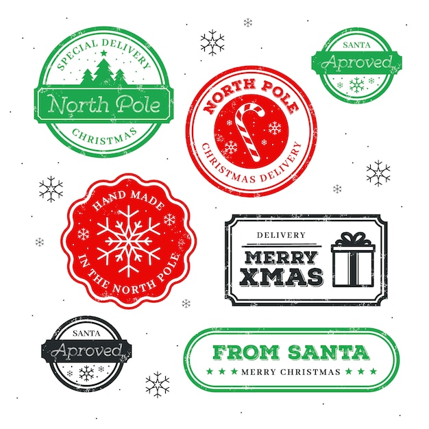 Free vector christmas stamp collection in flat design