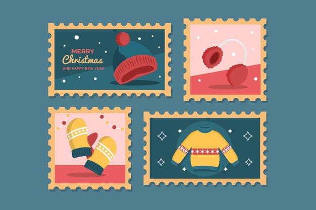 フラットなデザインのクリスマス切手コレクション