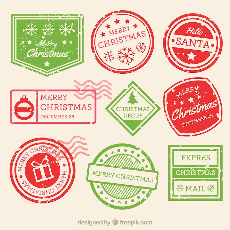 Free Vector christmas stamp collection in green and red