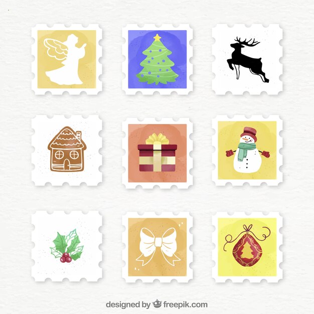 Коллекция рождественских марок из девяти