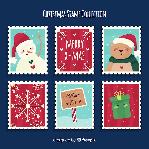 Бесплатное векторное изображение Коллекция рождественских марок