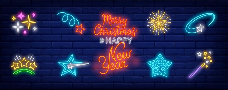 Free Vector christmas stars symbols set in neon style
