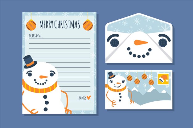 Christmas stationery template flat design