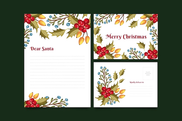 Бесплатное векторное изображение Рождественский шаблон канцелярских товаров в плоском дизайне