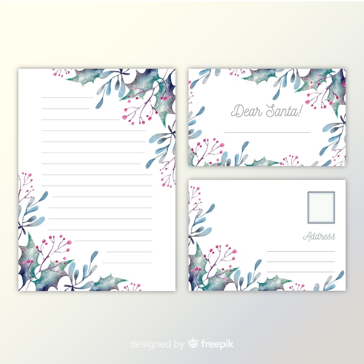 Free Vector christmas stationery template watercolor