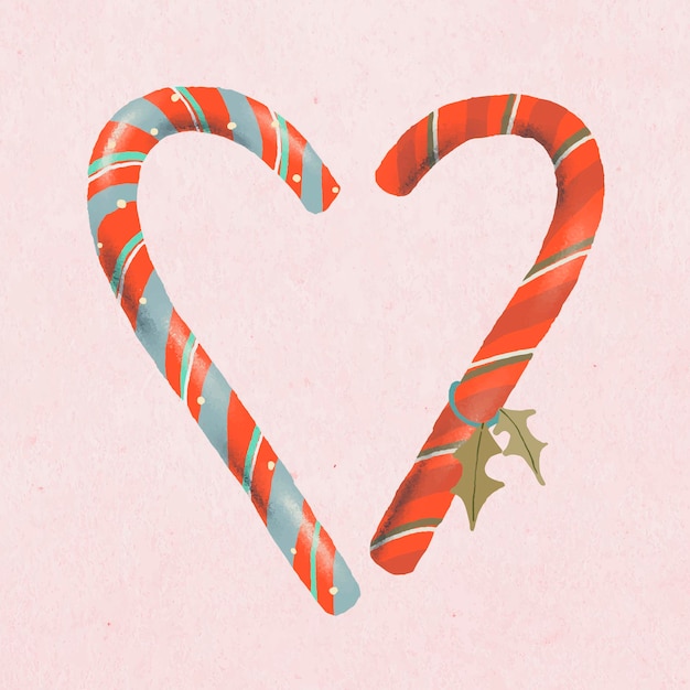 Free vector christmas sticker, candy canes vector, hand drawn illustration