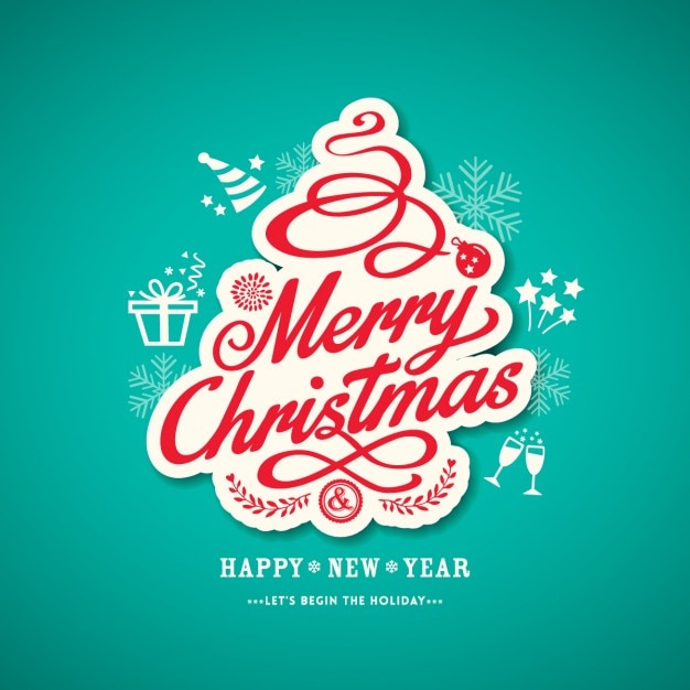 Free vector christmas sticker with lettering on a blue background