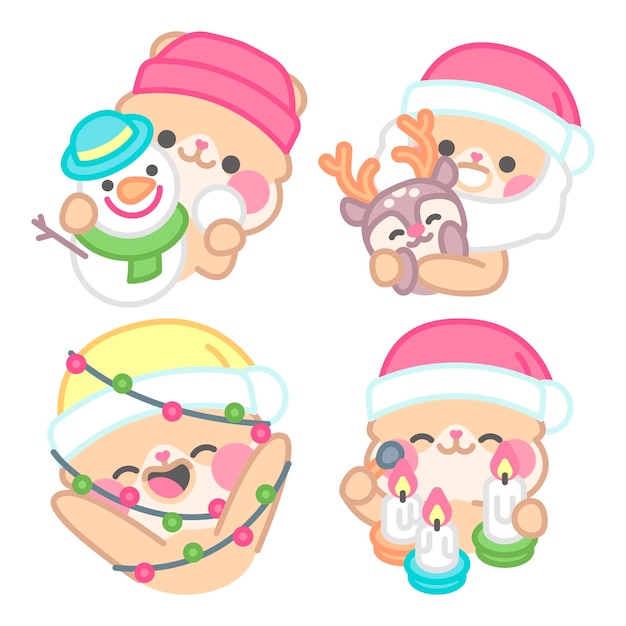 Christmas stickers collection with kimchi the hamster