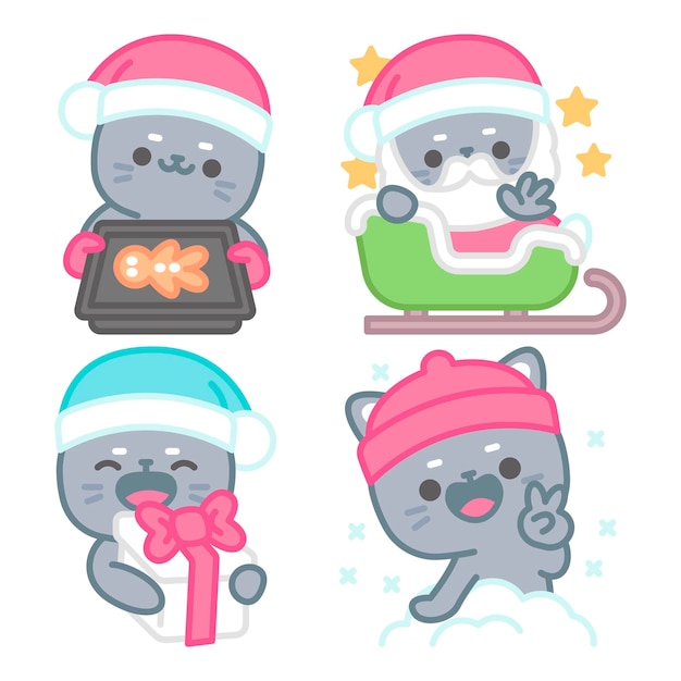 Free vector christmas stickers collection with tomomi the cat