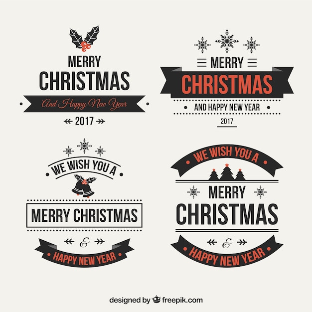 Бесплатное векторное изображение Рождественские наклейки в стиле винтаж
