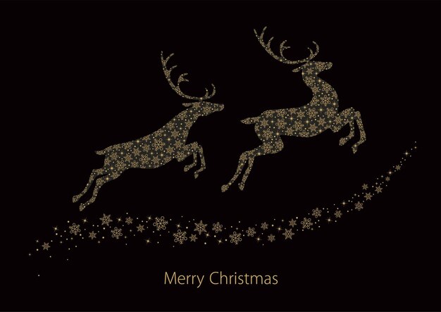 Christmas Symbol Reindeer Silhouette With Snowflake Pattern Isolated On A Black Background