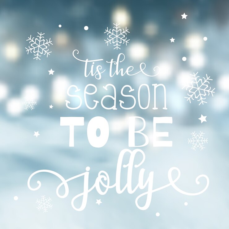 Free Vector christmas text on defocussed image of snowy landscape
