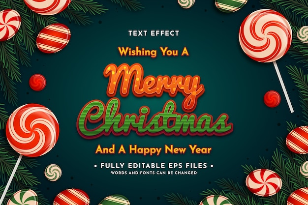 Free vector christmas text effect with candies