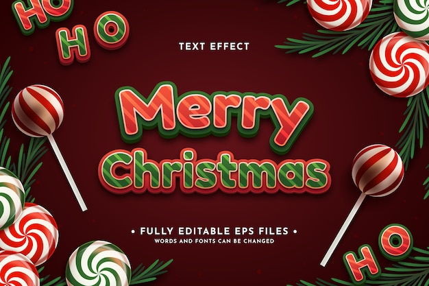 Free vector christmas text effect with candies