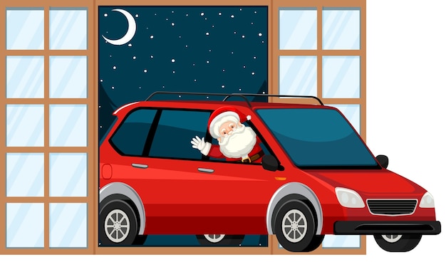 Free vector christmas theme santa in the car at the door