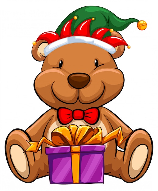Christmas theme with bear and gift