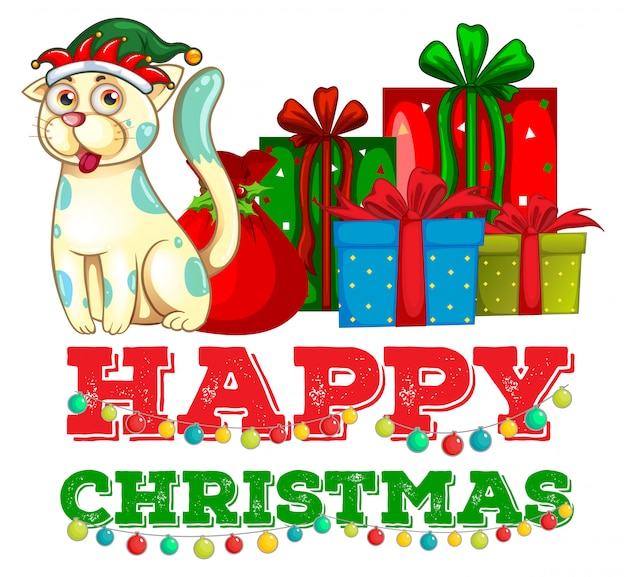 Бесплатное векторное изображение Новогодняя тема с кошкой и рождественскими подарками