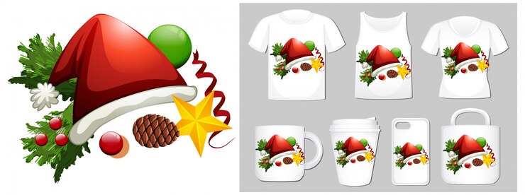 मुफ़्त वेक्टर christmas theme with christmas hat on many products