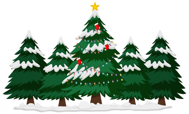 冬のクリスマスツリーとクリスマスのテーマ
