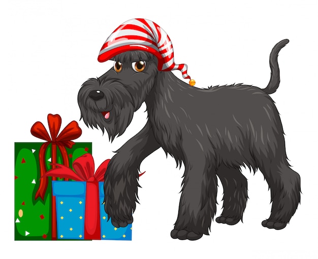 犬とプレゼント付きのクリスマステーマ