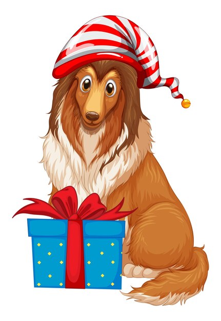 강아지와 선물 상자가 있는 크리스마스 테마