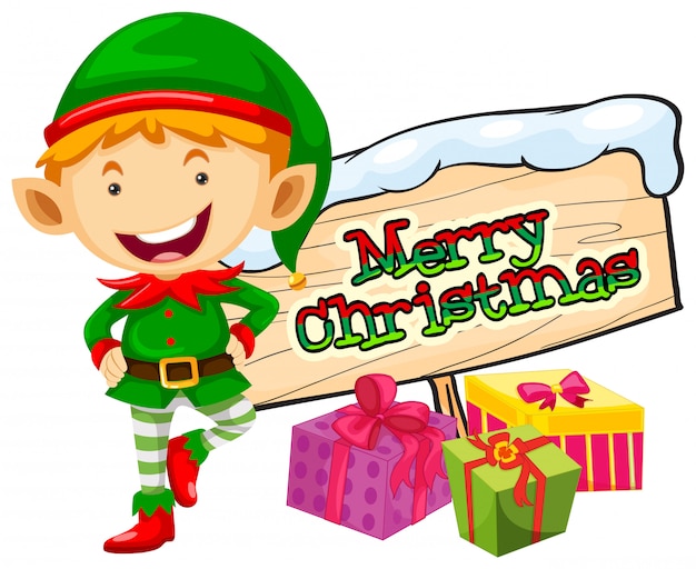 Free vector christmas theme with elf and christmas sign