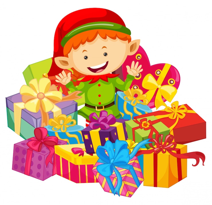 मुफ़्त वेक्टर christmas theme with elf and present boxes