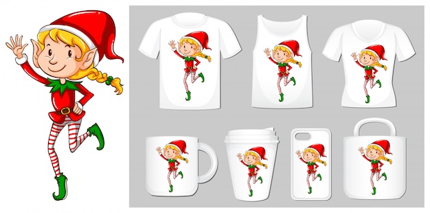 Free vector christmas theme with elf on product templates