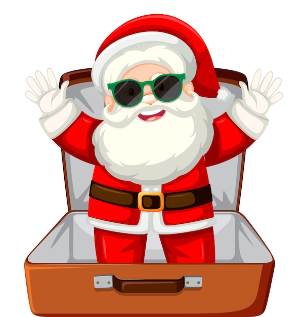 Christmas theme with santa in a luggage on white background