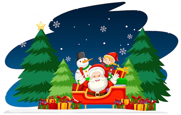 Free vector christmas theme with santa at night