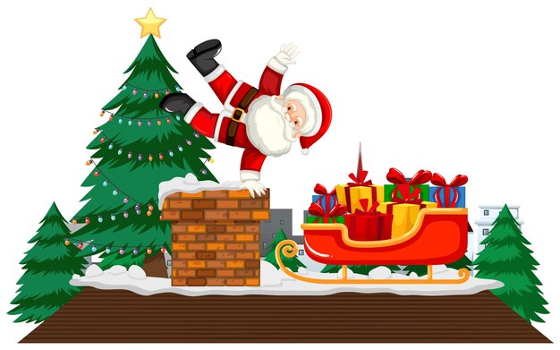Free vector christmas theme with santa on the roof