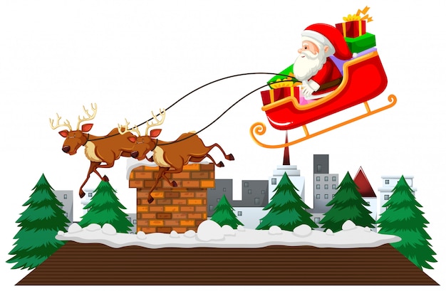 Free vector christmas theme with santa on sleigh