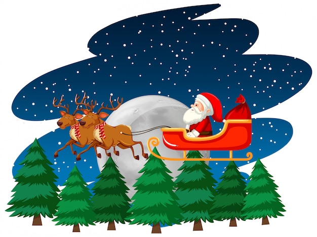 Free vector christmas theme with santa on sleigh