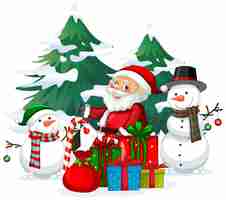 Free vector christmas theme with santa and snowman