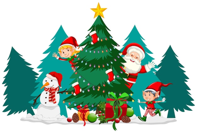 Vettore gratuito tema natalizio con babbo natale e albero