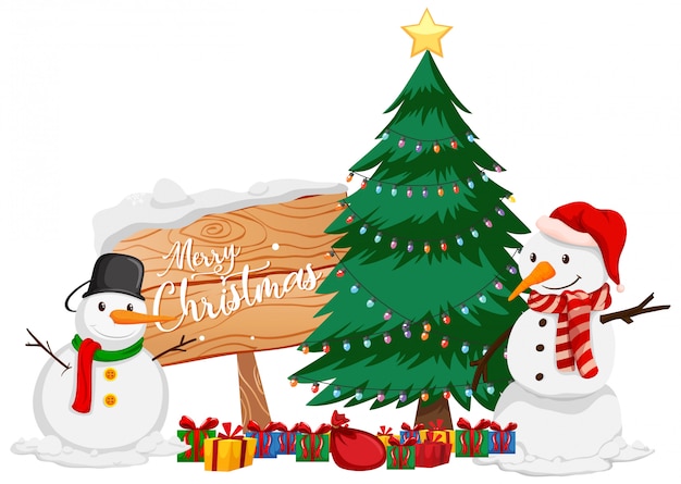 Free vector christmas theme with snowman and christmas tree