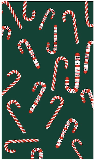 Christmas themed pattern of candy various candy canes.