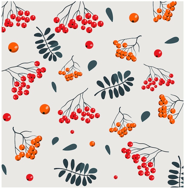 Christmas themed pattern of various berries and twigs with leaves.