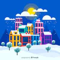 Free vector christmas town background in flat design