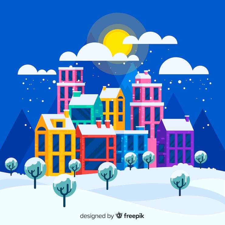 Free Vector christmas town background in flat design