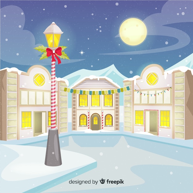 Free vector christmas town background in flat design