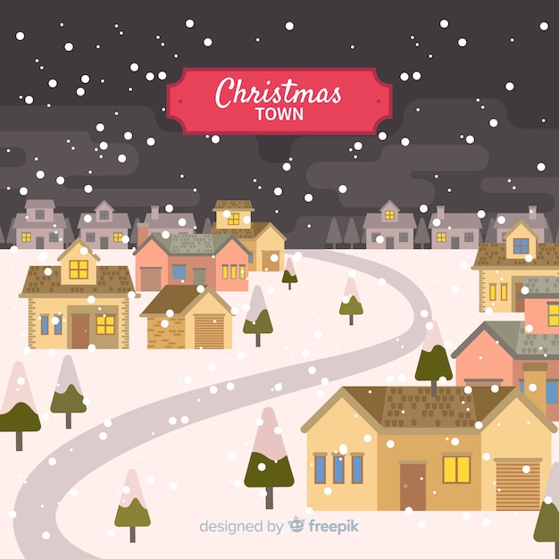 Free vector christmas town background in flat design