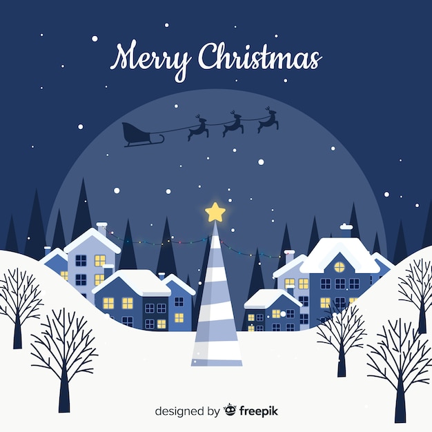 Free vector christmas town background in flat design