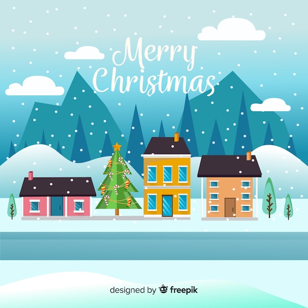 Christmas town background in flat design