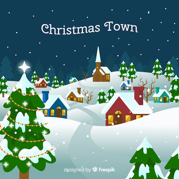 Christmas town background in flat design