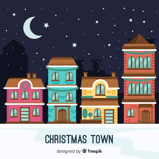 Free vector christmas town background in flat design