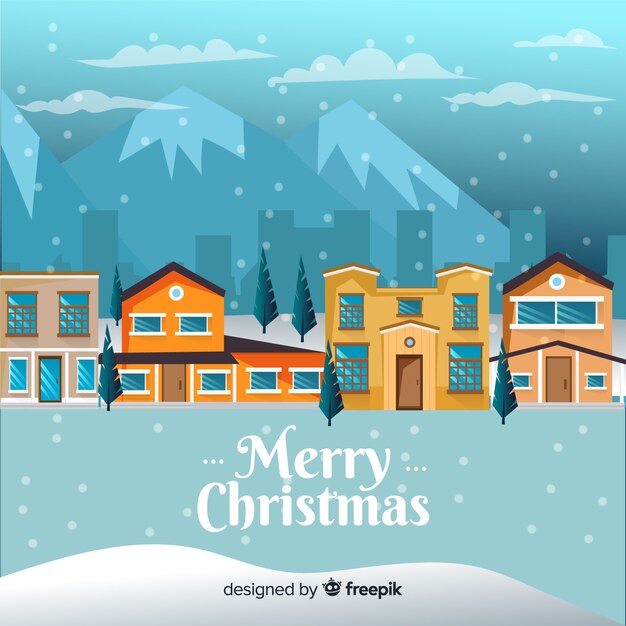 Christmas town background in flat style