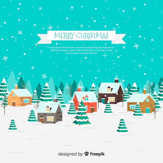 Christmas town background in flat style