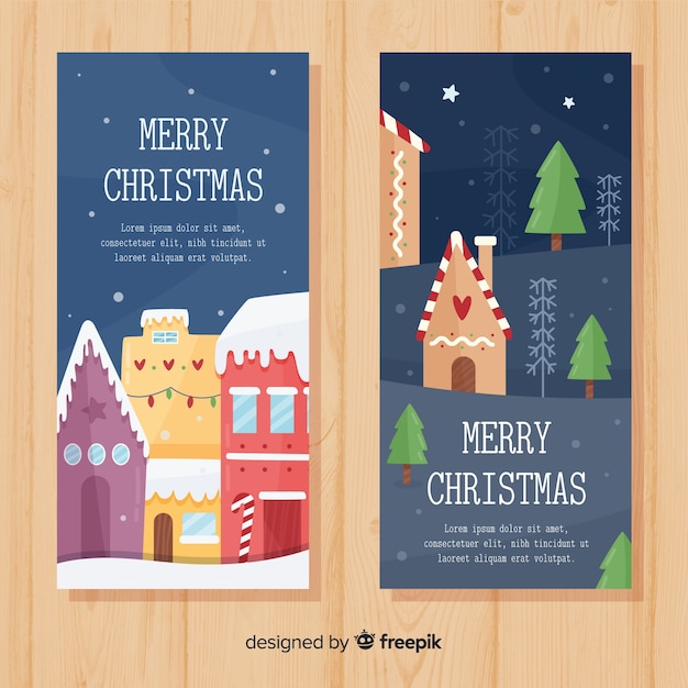 Christmas town banners in flat design