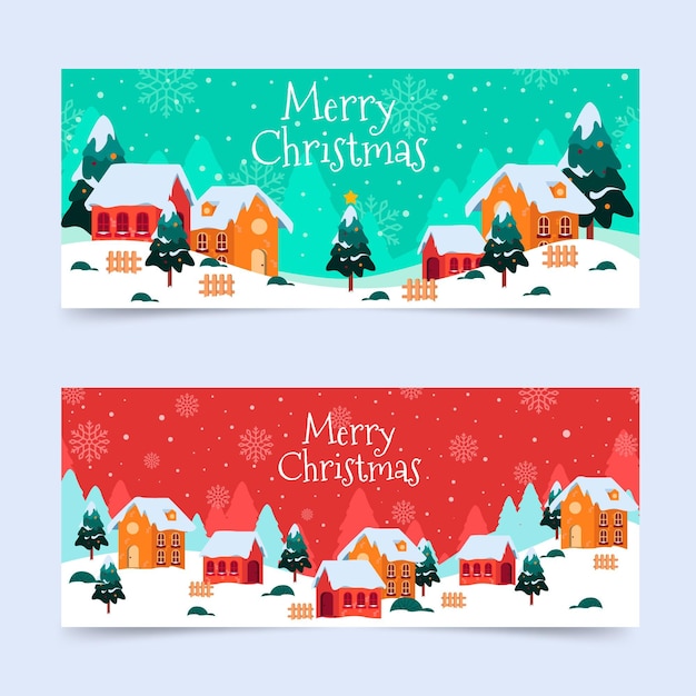christmas town banners in flat design